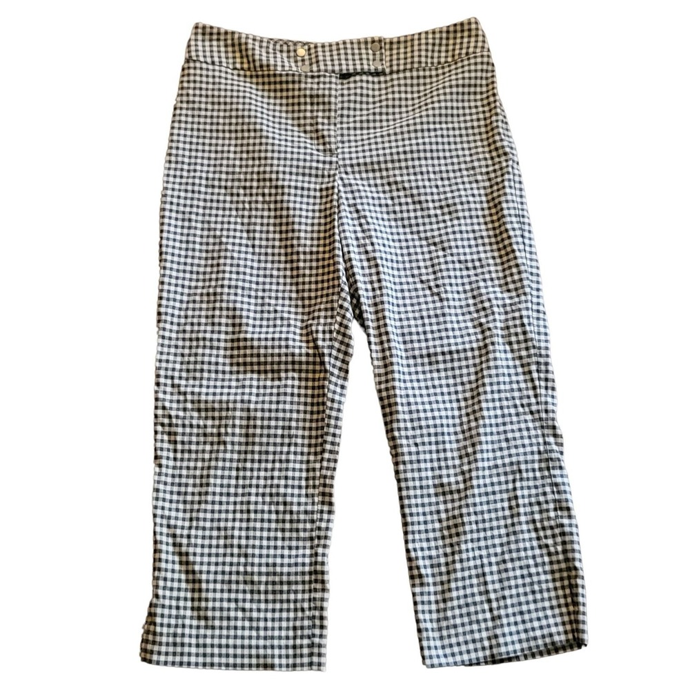 Chapter One Crop Pants Womens Size 10P Blue Gingham Check Straight Leg Petite